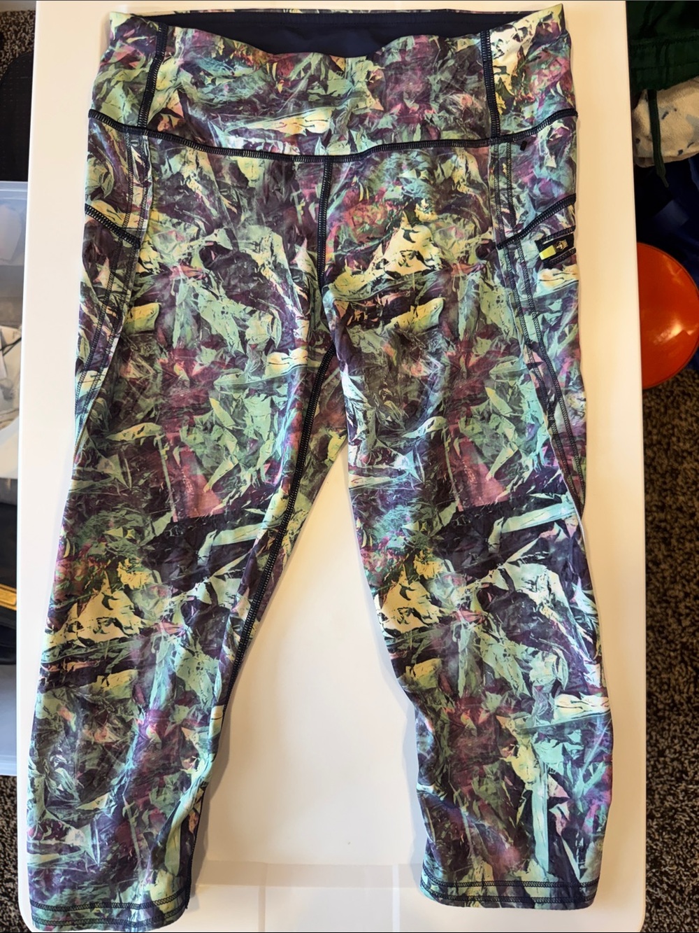 lululemon athletica Green, Purple & Black Abstract Capri Leggings